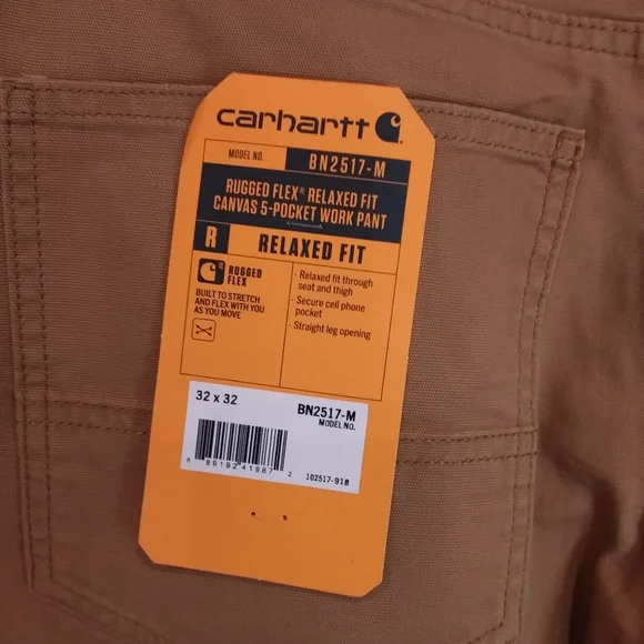 Men's Carhartt Canvas Rugged Flex Relaxed Five Pocket Work Pants 32Wx32L NWT - Picture 8 of 13